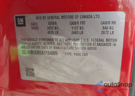 2010 Chevrolet Impala Lt z USA, uszkodzony, nr VIN 2G1WB5EN5A1134989